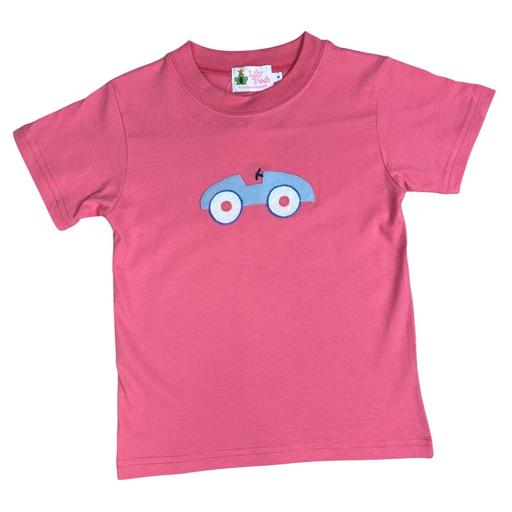 Lily Pads Pink Salmon Antique Roadster Tee Blue Car 100% Cotton‎ Sz 4
